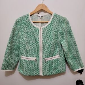 Ladies CAbi Green and Cream Patterned Blazer 3/4 Sleeves Size 10